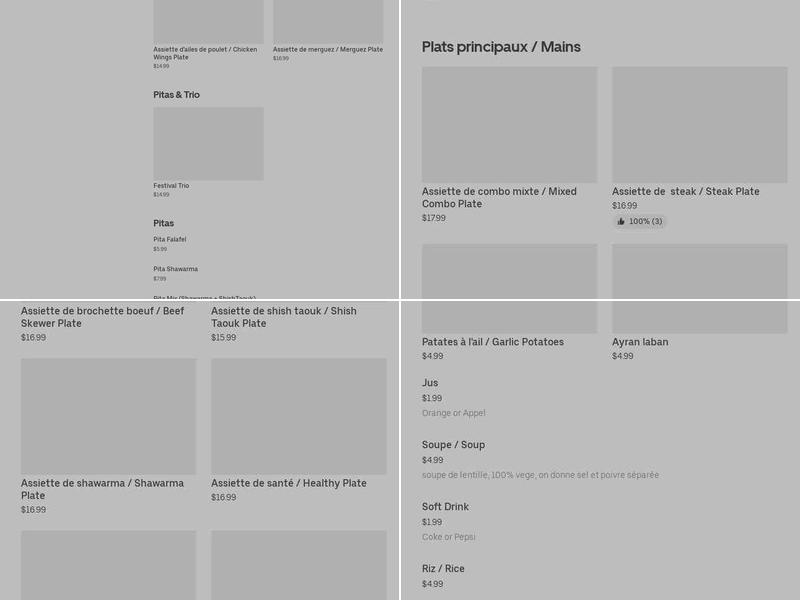 Aladdin Restaurant (Plaza Cote Des neiges) Menu