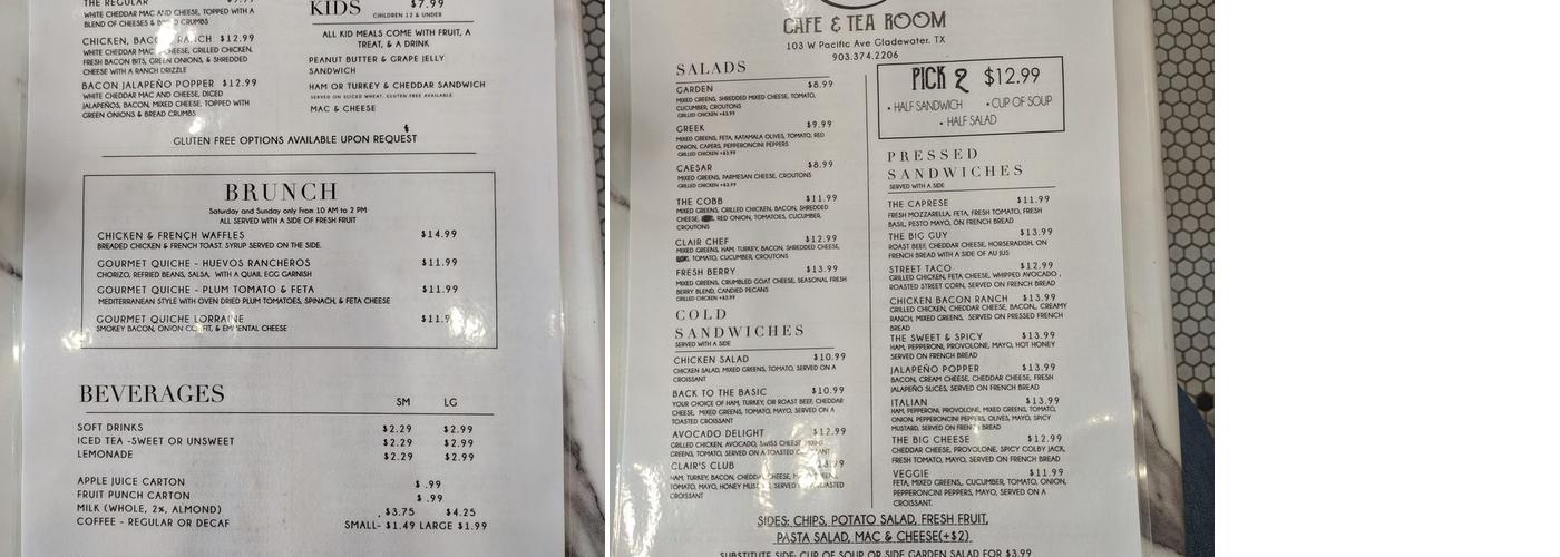 Glade Cafe Menu