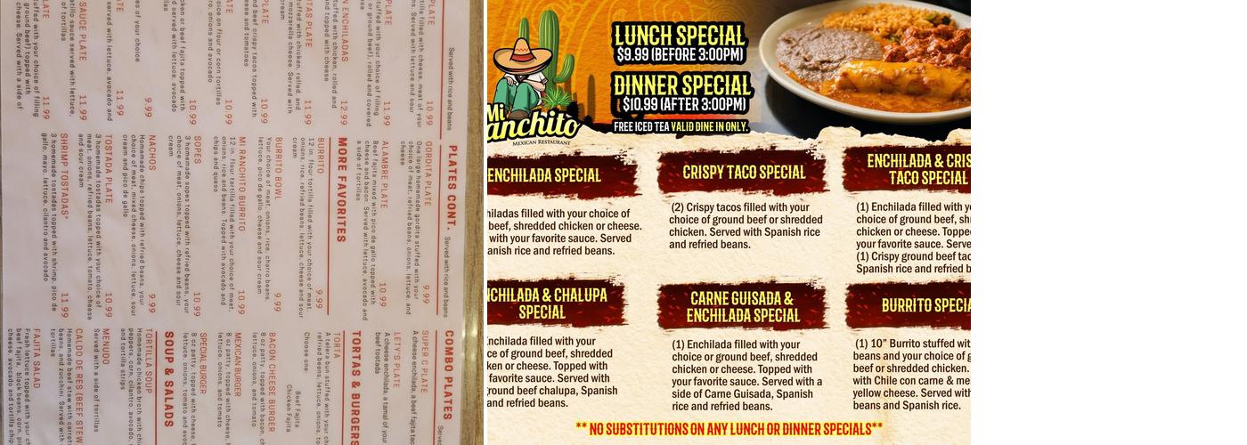 Mi Ranchito Menu