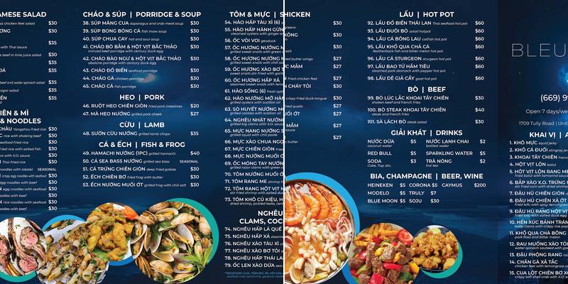 BleuMoon Restaurant Menu