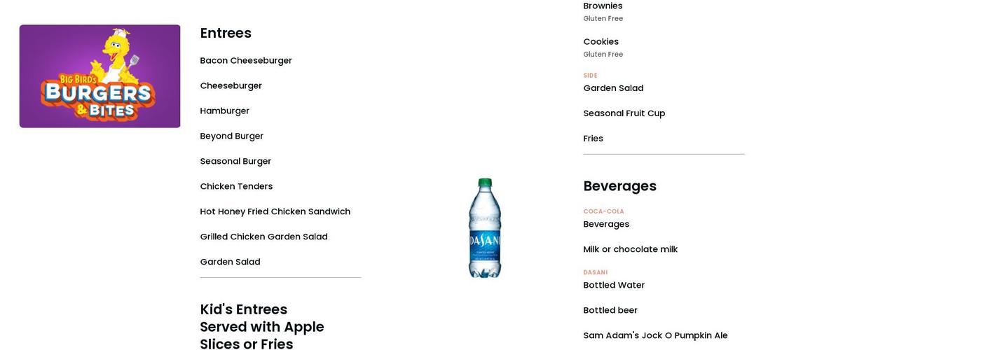 Big Bird's Burgers & Bites Menu