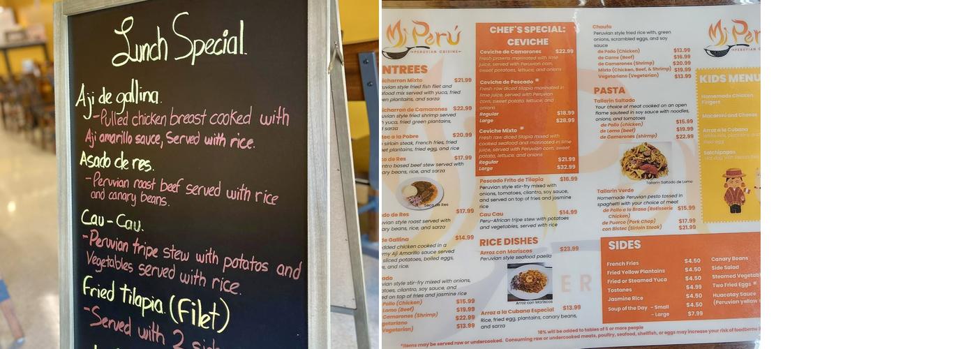 Mi Perú Peruvian Cuisine Menu