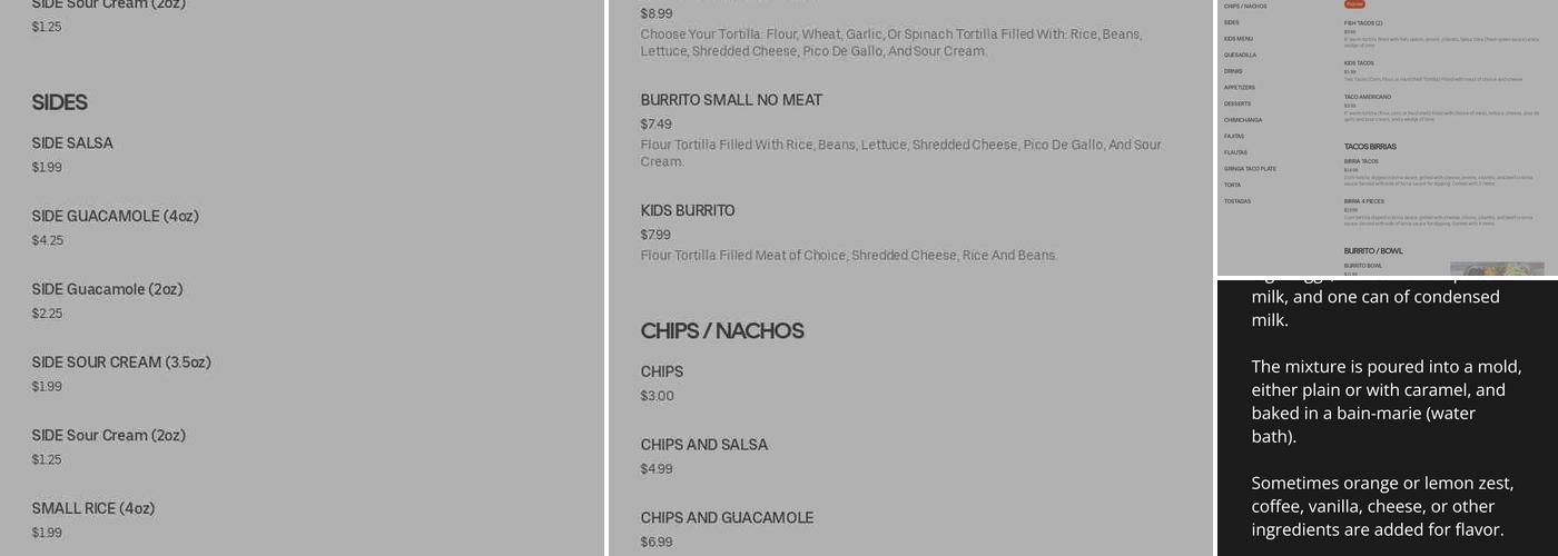 Dora Taqueria - Weymouth Menu