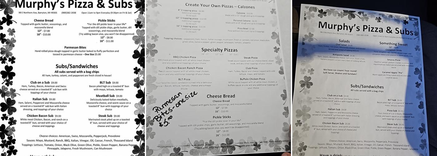 Murphy's Pizza & Subs Menu