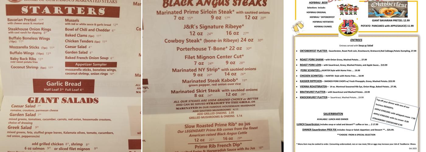 J and R'S Steakhouse Menu
