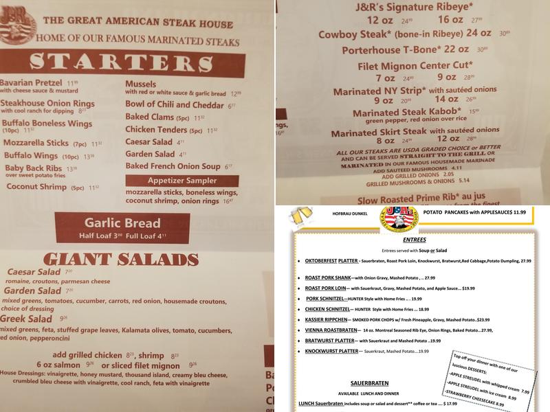 J and R'S Steakhouse Menu