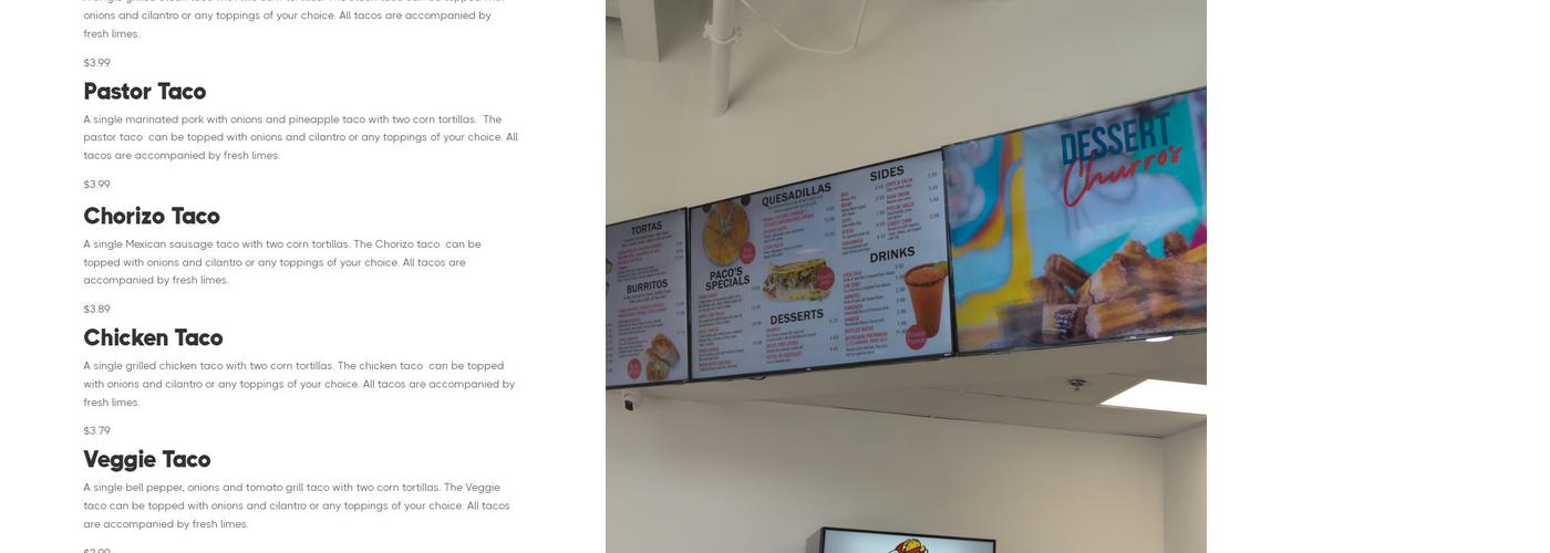 Paco's Taqueria Menu