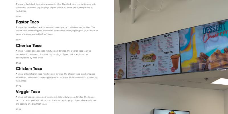 Paco's Taqueria Menu