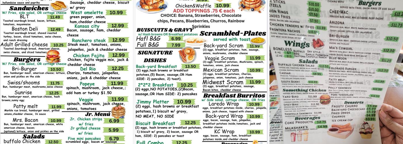 The Back-yard Restaurant Menu