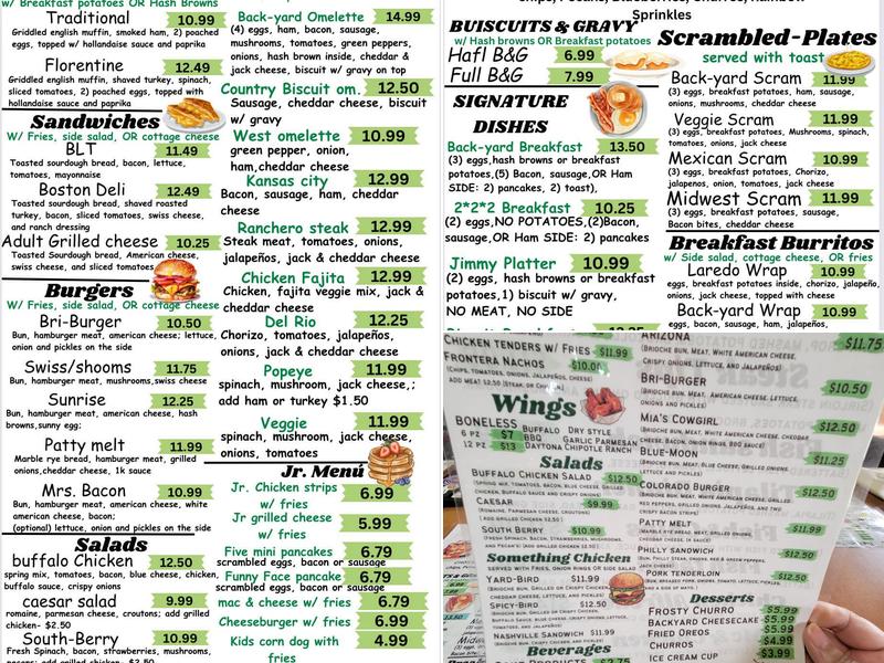 The Back-yard Restaurant Menu