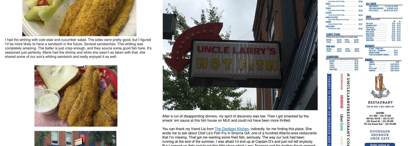 Uncle Larry's Catfish Menu
