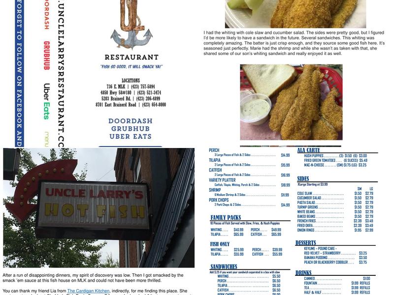 Uncle Larry's Catfish Menu