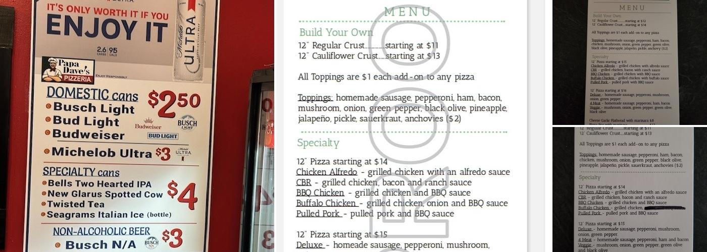 Papa Dave's Pizzeria Menu