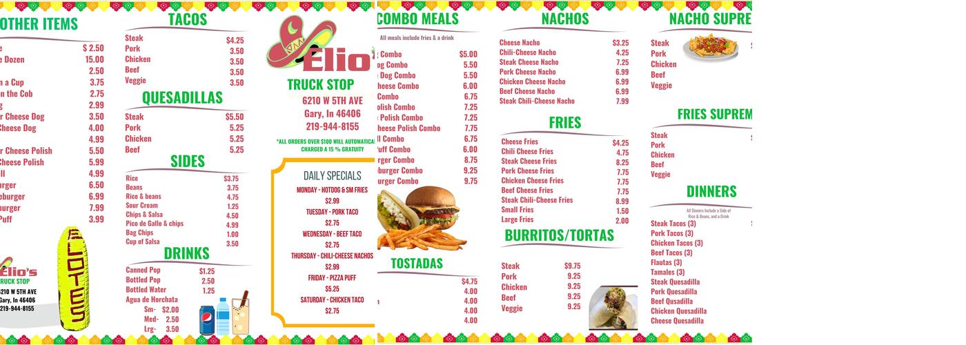 Elio's Truck Shop Menu