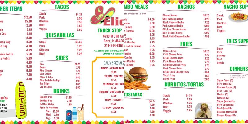 Elio's Truck Shop Menu
