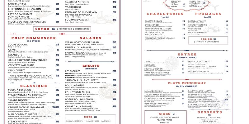 Vin Sur Vingt Bistro - Hamptons Menu