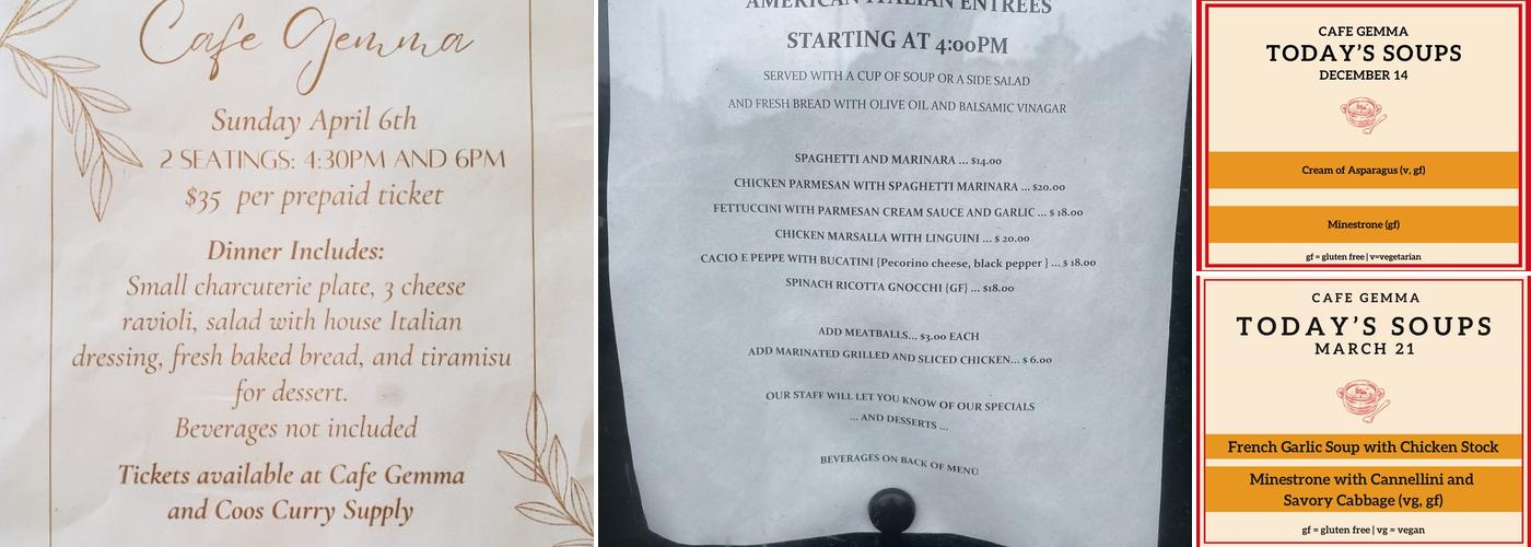 Cafe Gemma Menu