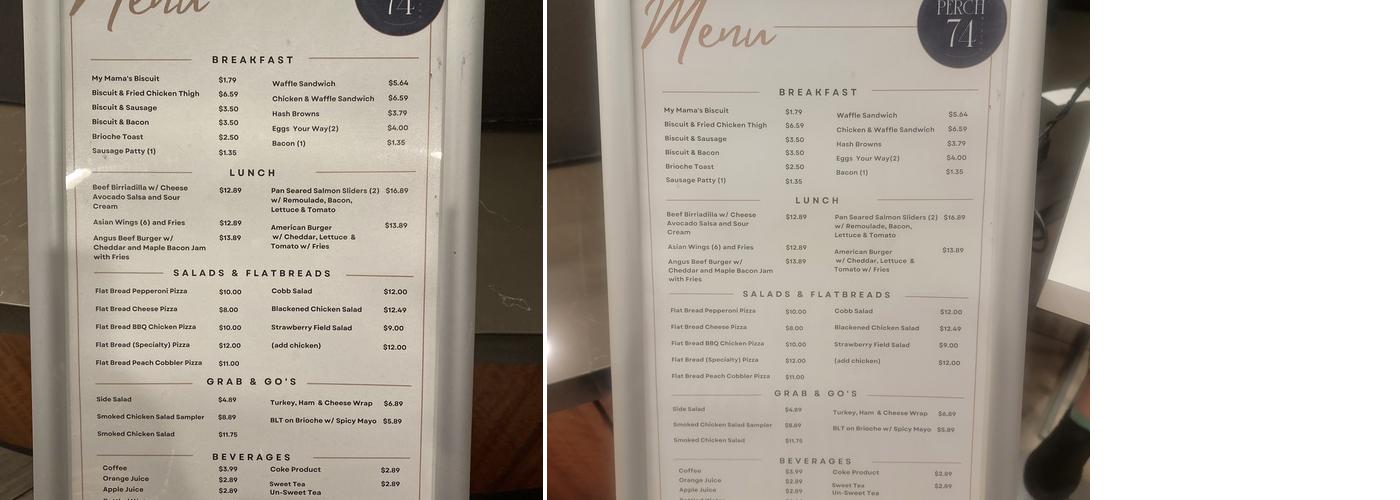 Perch 74 Bistro Menu