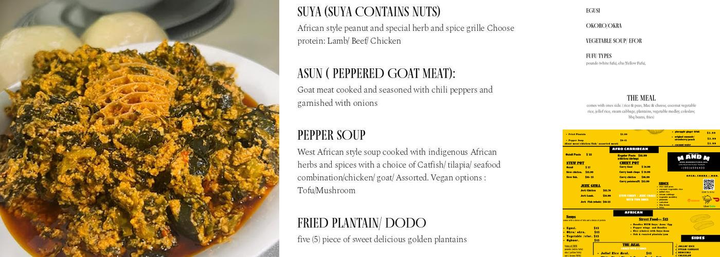 M and M kitchen Menu