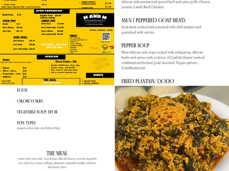 M and M kitchen Menu