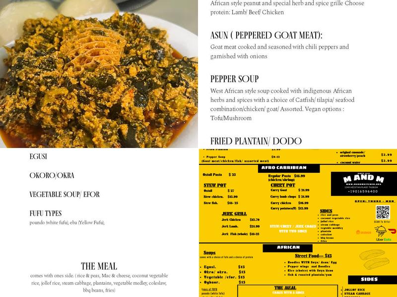 M and M kitchen Menu