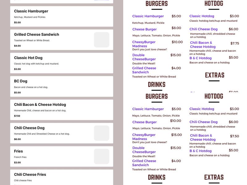 Buttercup's Family Kitchen Menu