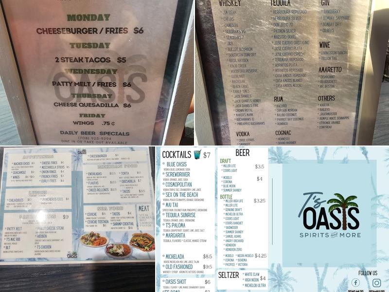 T's Oasis Menu