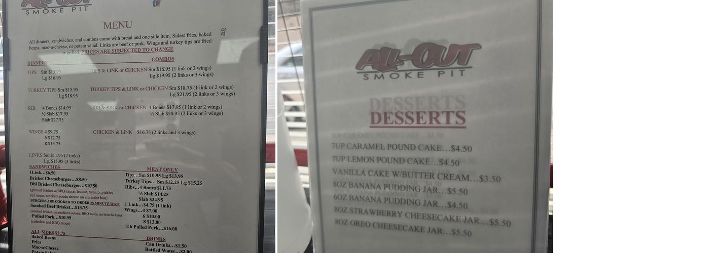 All-Out Smoke Pit Menu