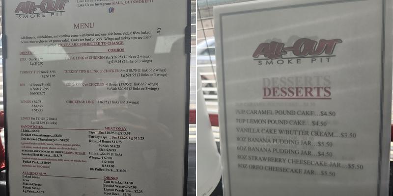 All-Out Smoke Pit Menu