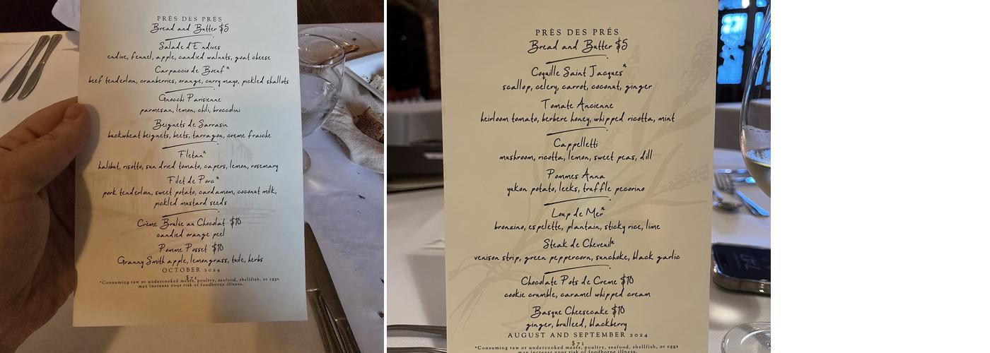 Près des Prés Menu