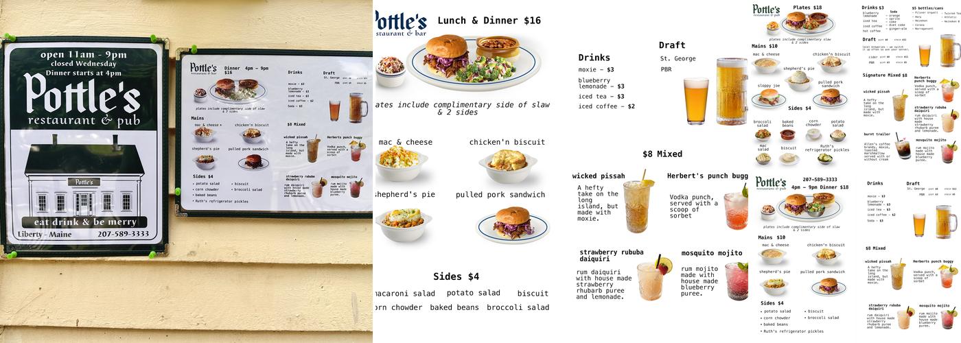 Pottle’s restaurant & Pub Menu