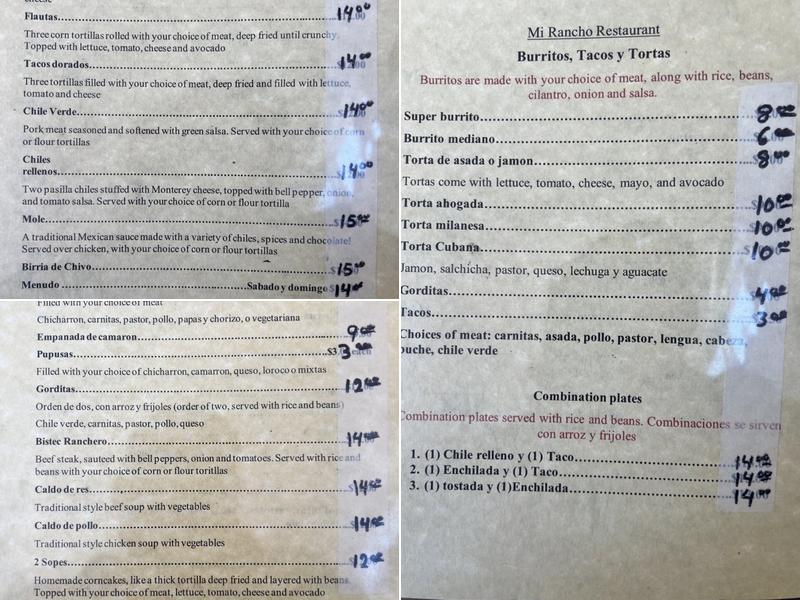 Mi Rancho Restaurant Menu