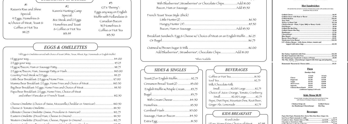 GT's at The Meadows Menu