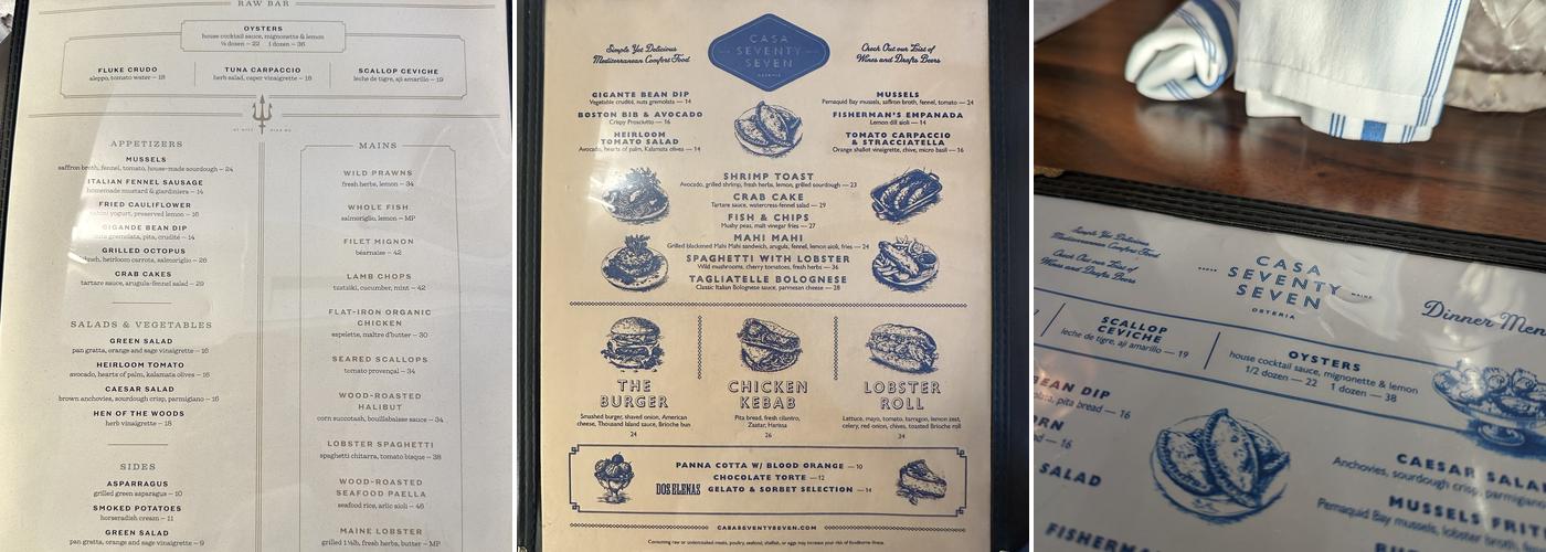 Casa Seventy Seven Menu