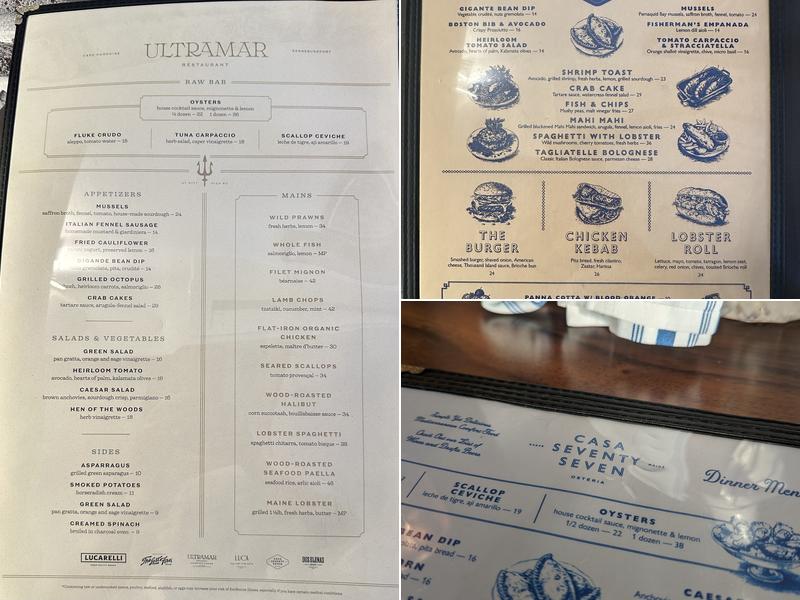 Casa Seventy Seven Menu