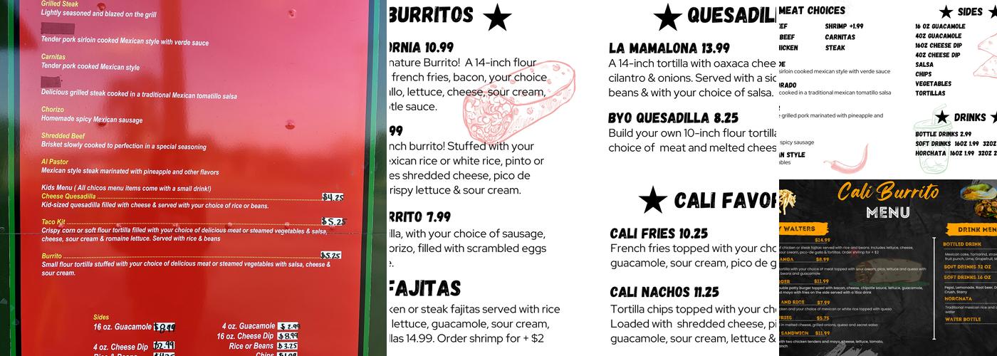 Cali Burrito Menu