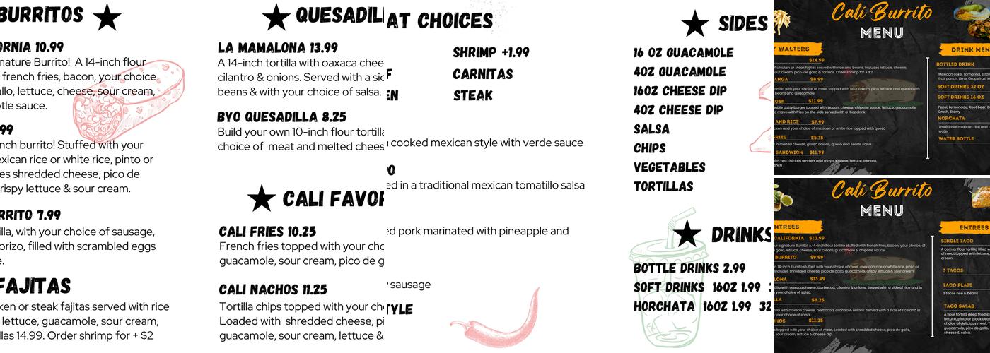 Cali Burrito Menu