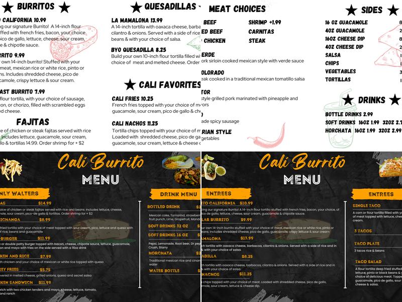 Cali Burrito Menu