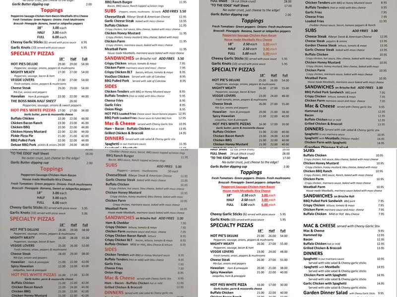 Hot Pies Pizzeria Menu