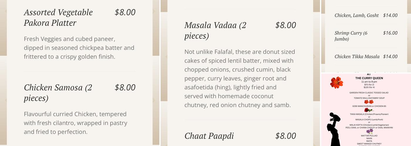 THE CURRY QUEEN Menu