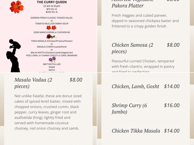 THE CURRY QUEEN Menu