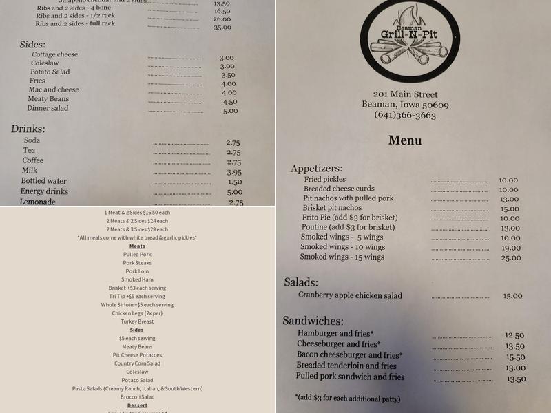 Beaman Grill-N-Pit Menu
