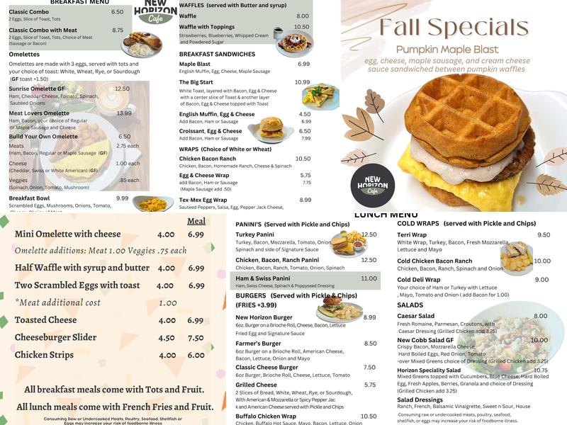 New Horizon Cafe Menu