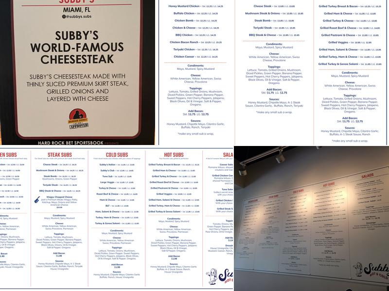 Subby's Menu