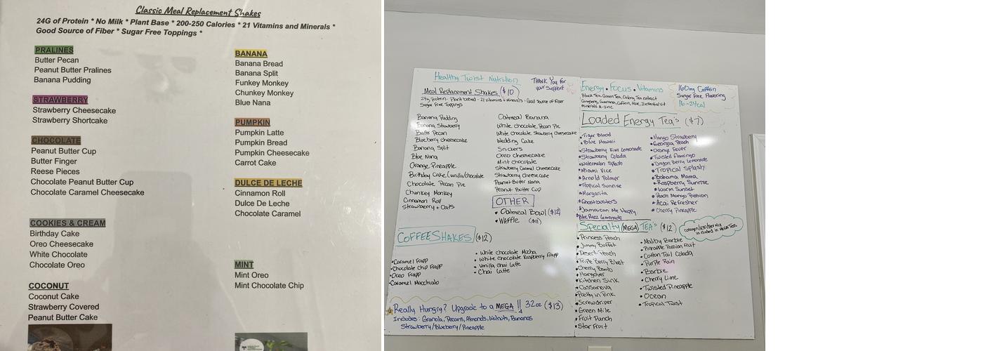 Healthy Twist Nutrition Menu