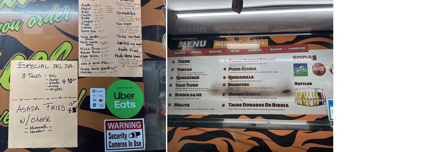 Tacos Tigre Menu