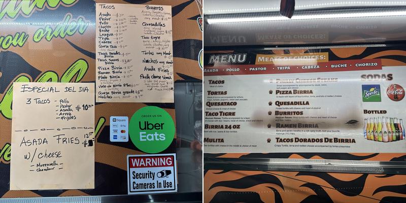 Tacos Tigre Menu