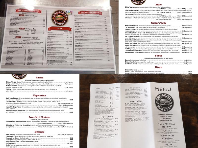 Broaddus Burgers Menu