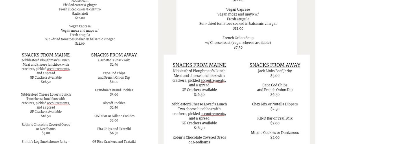 The Pint and Pawn Menu