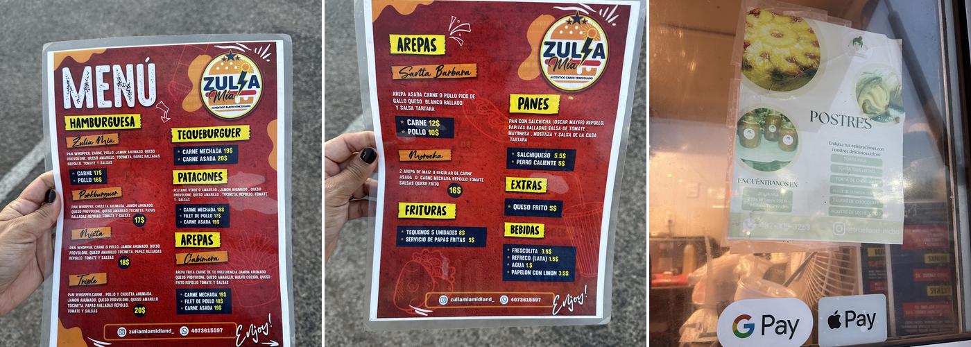 Zulia Mía Fast Food LLC Menu